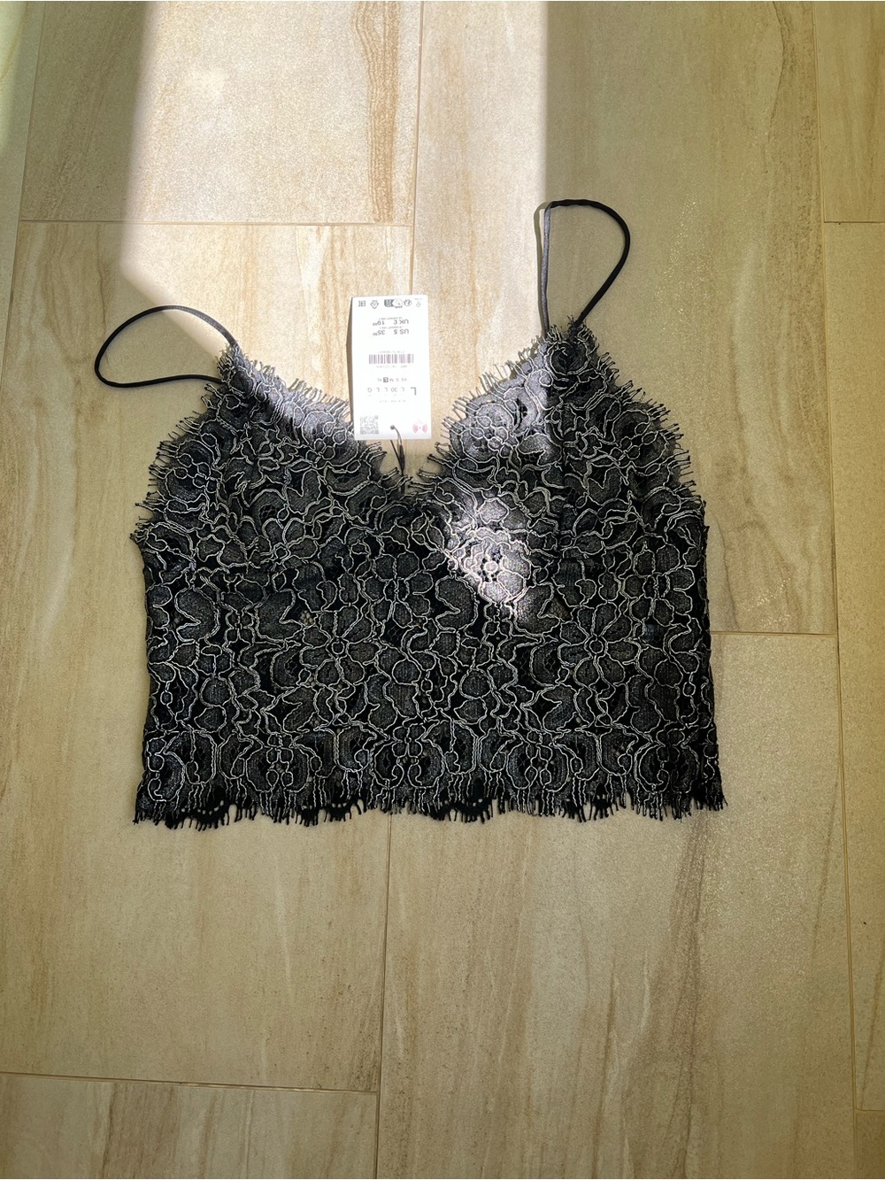 Zara Black Floral Lace Cropped Cami